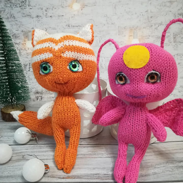 Knitting pattern cute toy pink bug and little fox From the Kwami collection