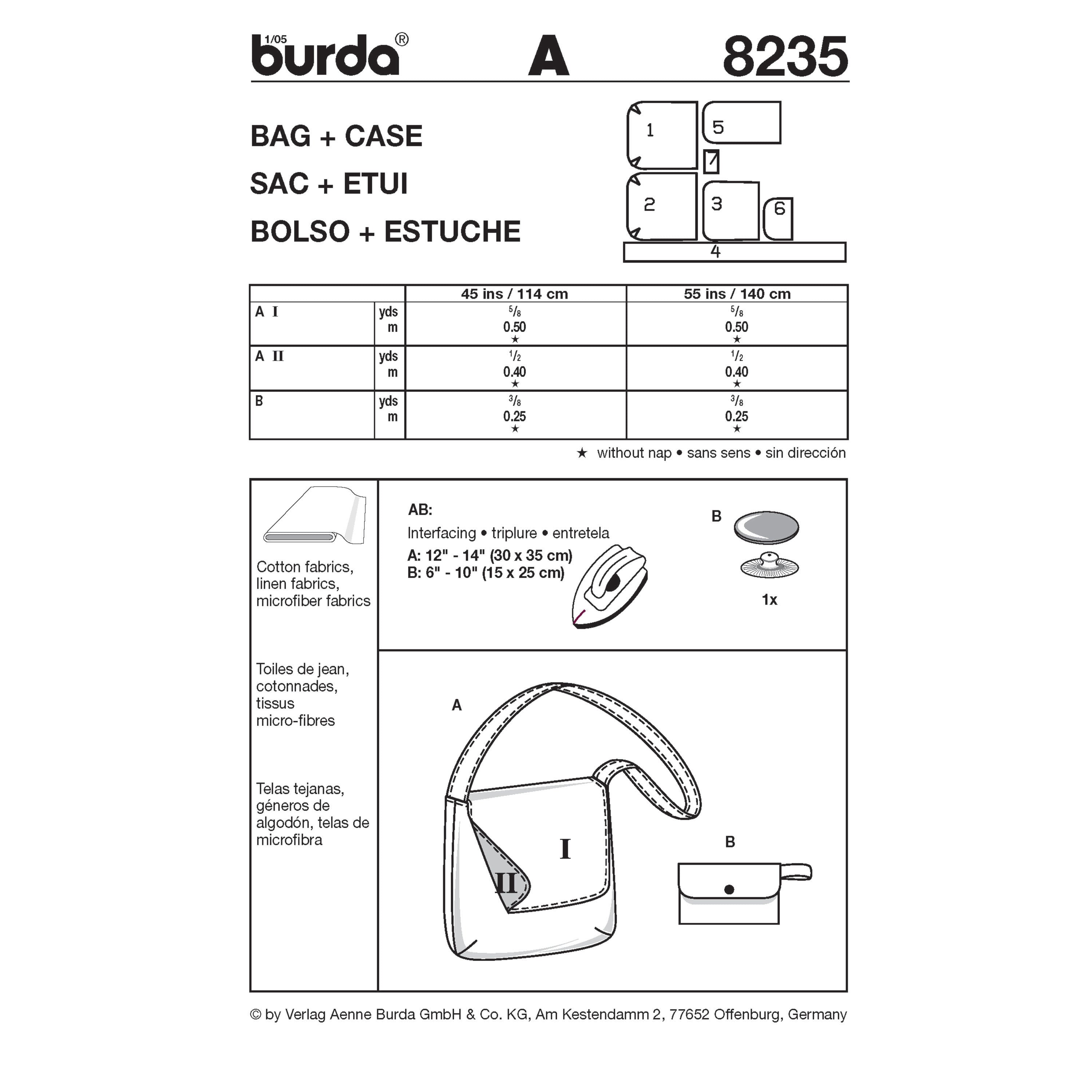 Burda Bag & Case Sewing Pattern B8235 - Paper Pattern, Size one size
