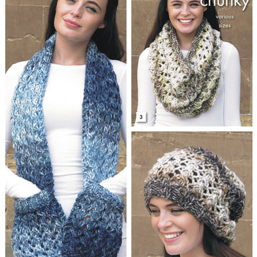 Hooded Scarf, Scarf, Snood, Slouchy Hat and Hand Warmer in King Cole Super Chunky - 4355 - Downloadable PDF