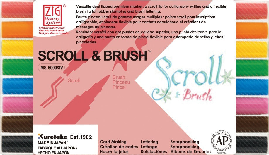 ZIG Memory System Scroll & Brush Dual-Tip Markers 8/Pkg - 553206