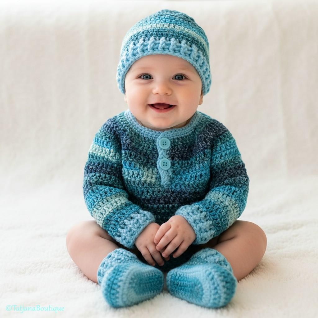 Baby Sweater, Hat and Booties