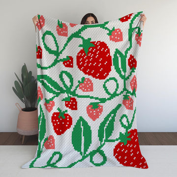 Strawberries on the Vine C2C Crochet Made with ONLY 4 COLOUR YARNS