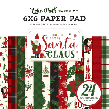 Echo Park Paper Echo Park Double-Sided Paper Pad 6"X6" 24/Pkg - Here Comes Santa Claus, 12 Designs/2 Ea