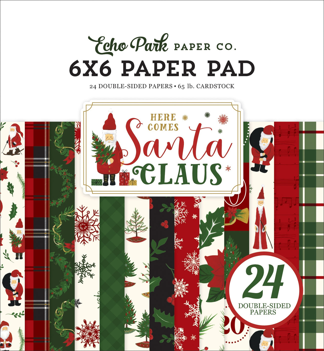 Echo Park Paper Echo Park Double-Sided Paper Pad 6"X6" 24/Pkg - Here Comes Santa Claus, 12 Designs/2 Ea