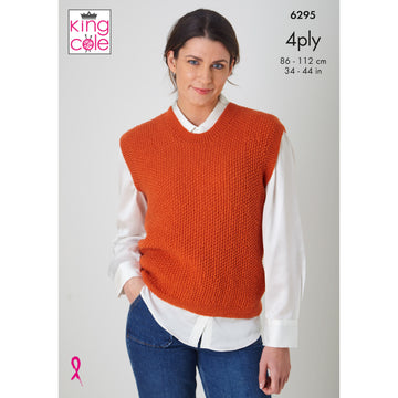 Cardigan and Slipover knitted in King Cole Merino Blend 4Ply - P6295 - Leaflet