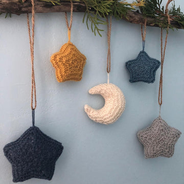 Knit Moon and Stars Christmas Ornament Pattern