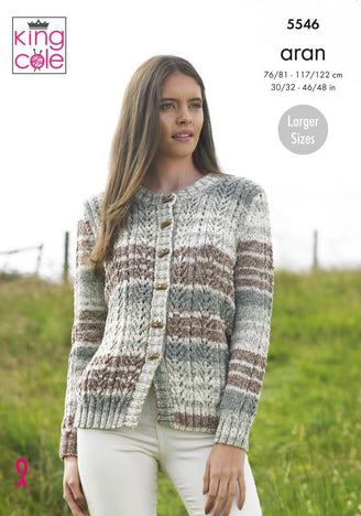Ladies Cardigan, Tube Scarf & Hat in King Cole Drifter Aran  - 5546 - Leaflet