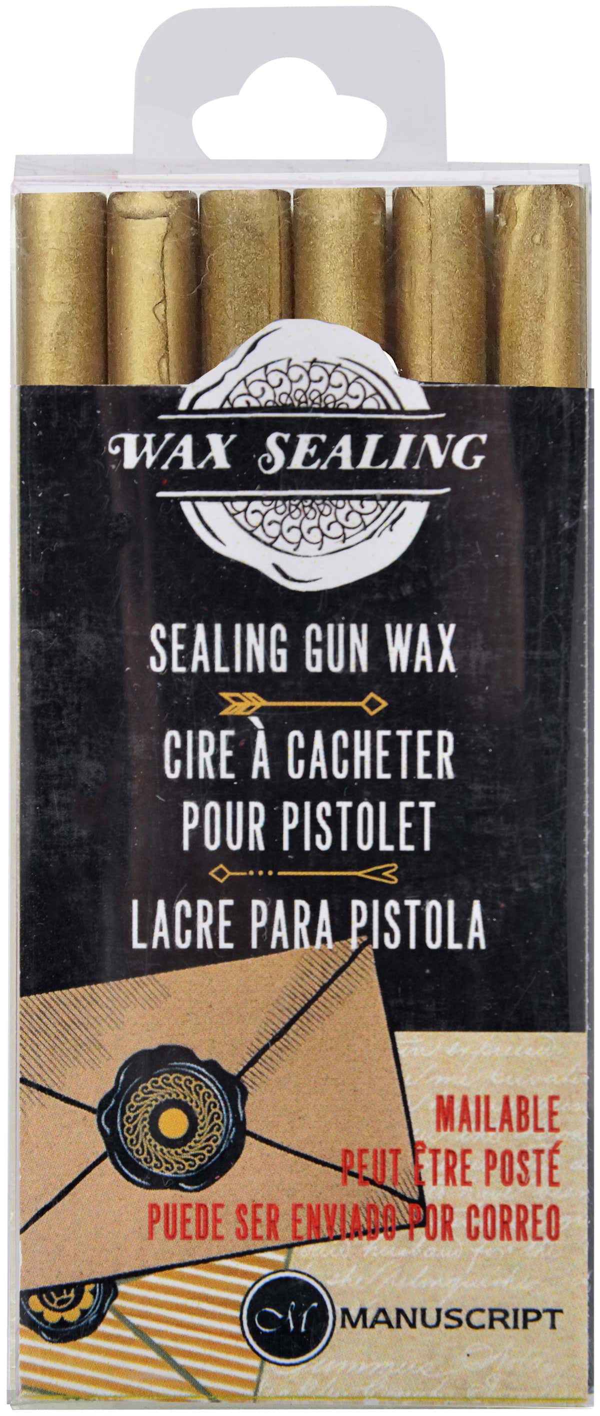 Manuscript Pen Manuscript Sealing Gun Wax Sticks 6/Pkg - Gold