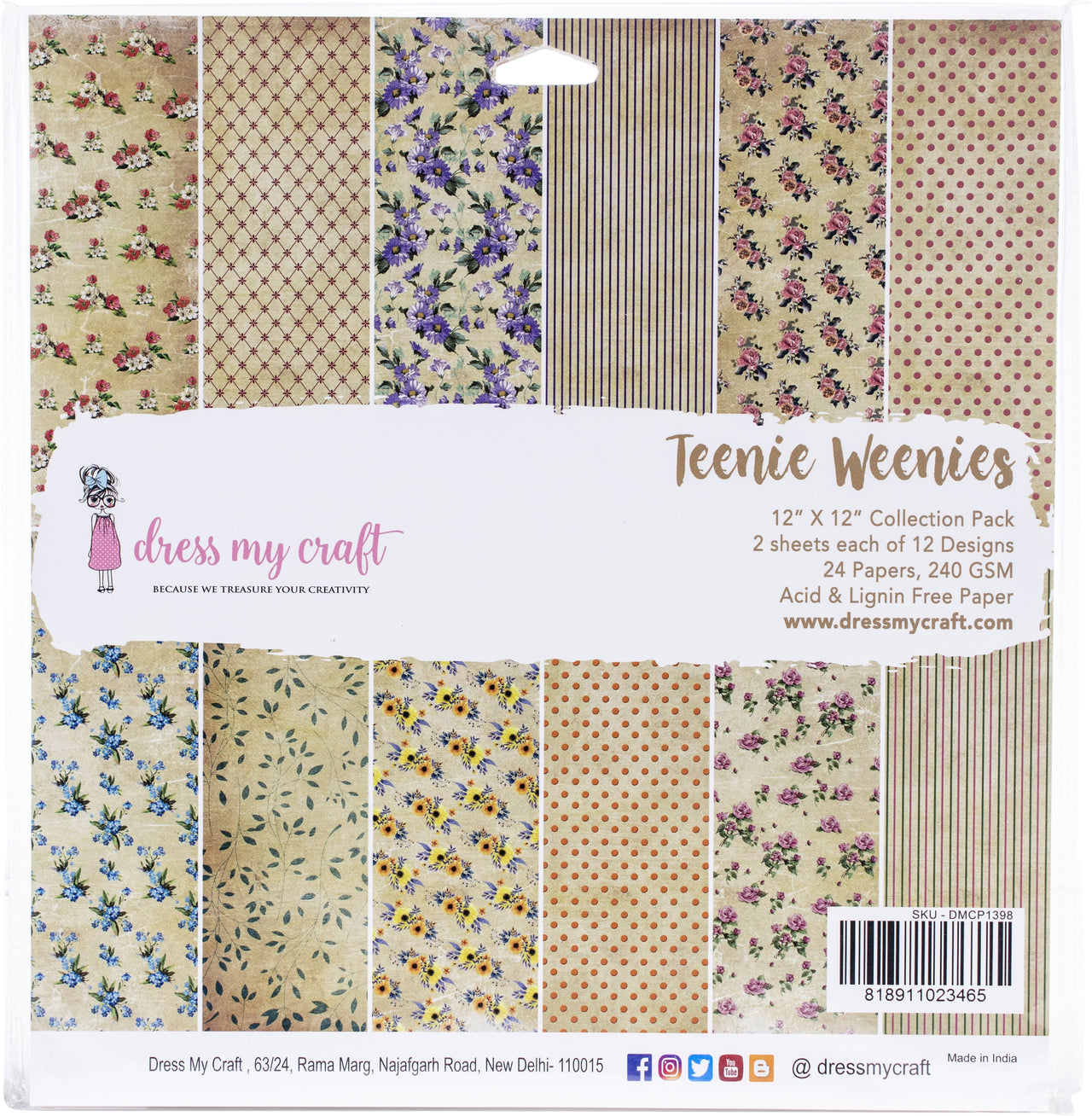 Dress My Crafts Single-Sided Paper Pad 12"X12" 24/Pkg - Teenie Weenies, 12 Designs/2 Each