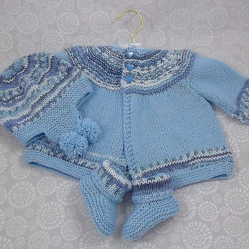Pattern 57 Matinee Style Cardigan, Hat & Booties