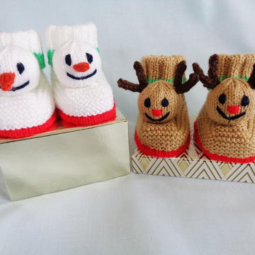Snowman and Reindeer Baby Booties