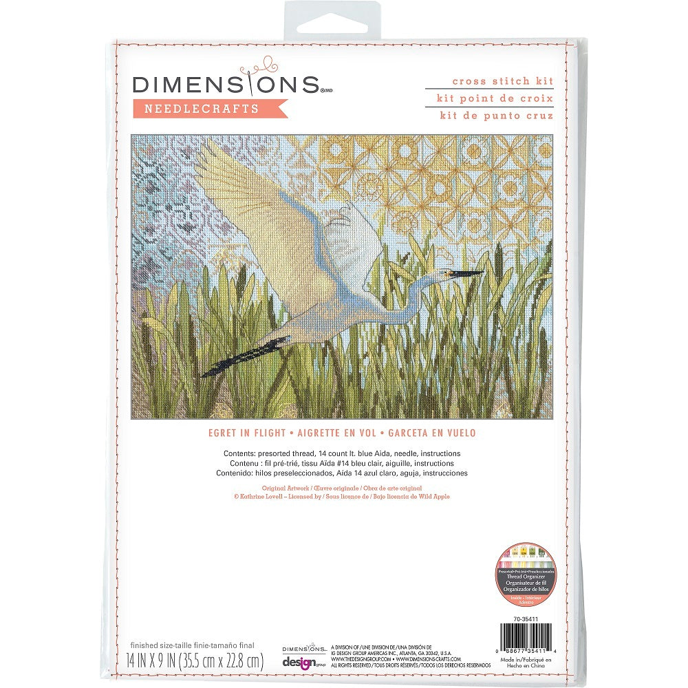 Dimensions Counted Cross Stitch Kit: Egret In Flight - 35.5 x 22.8 cm