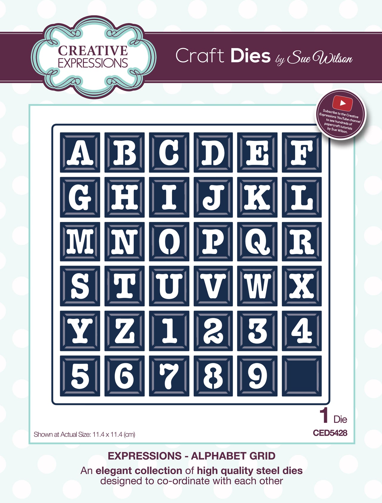 Creative Expressions Craft Dies By Sue Wilson - Expressions-Alphabet Grid 4.5"X4.5"