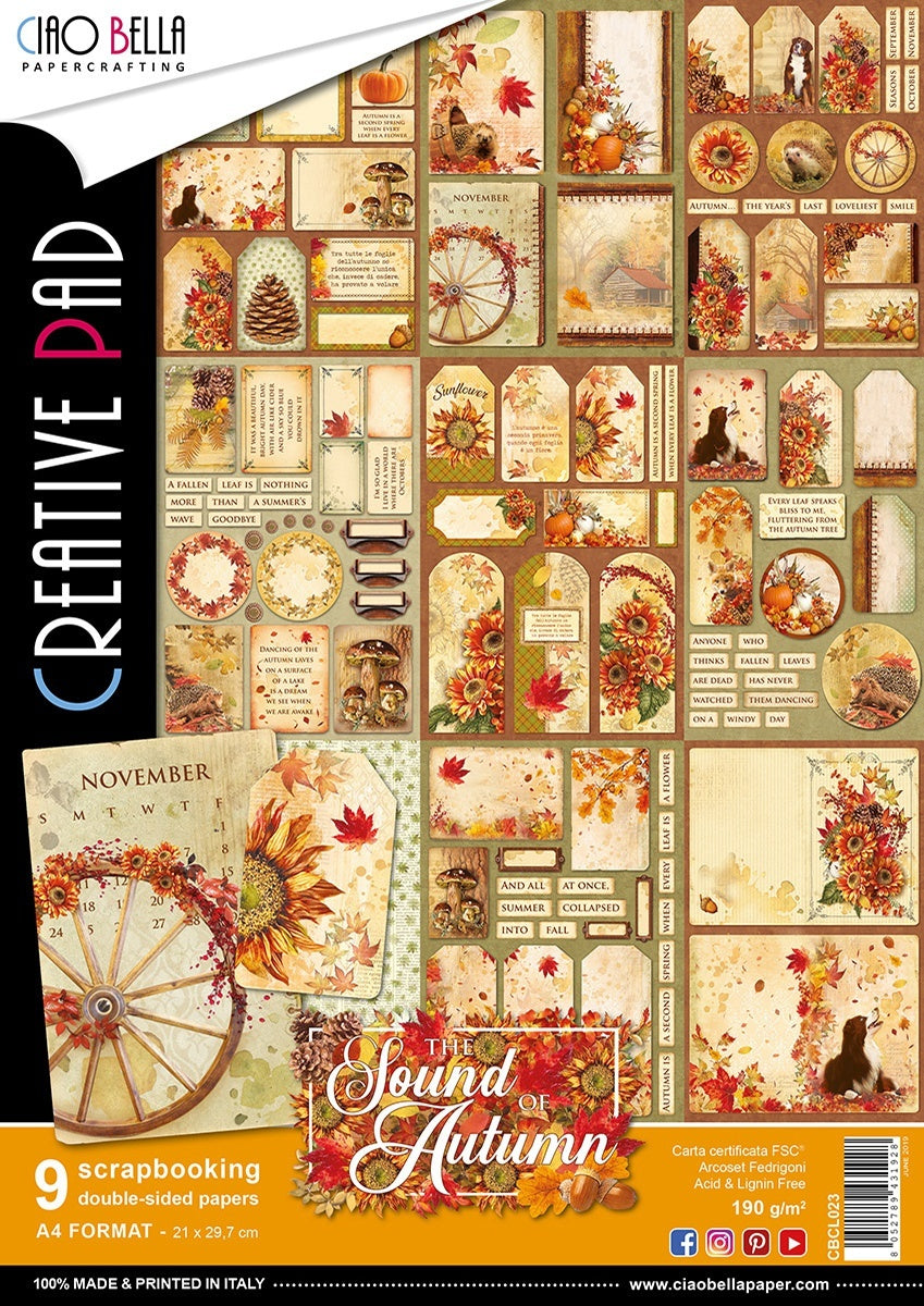 Ciao Bella Double-Sided Creative Pack 90lb A4 9/Pkg - Sound Of Autumn, 9 Designs/1 Each