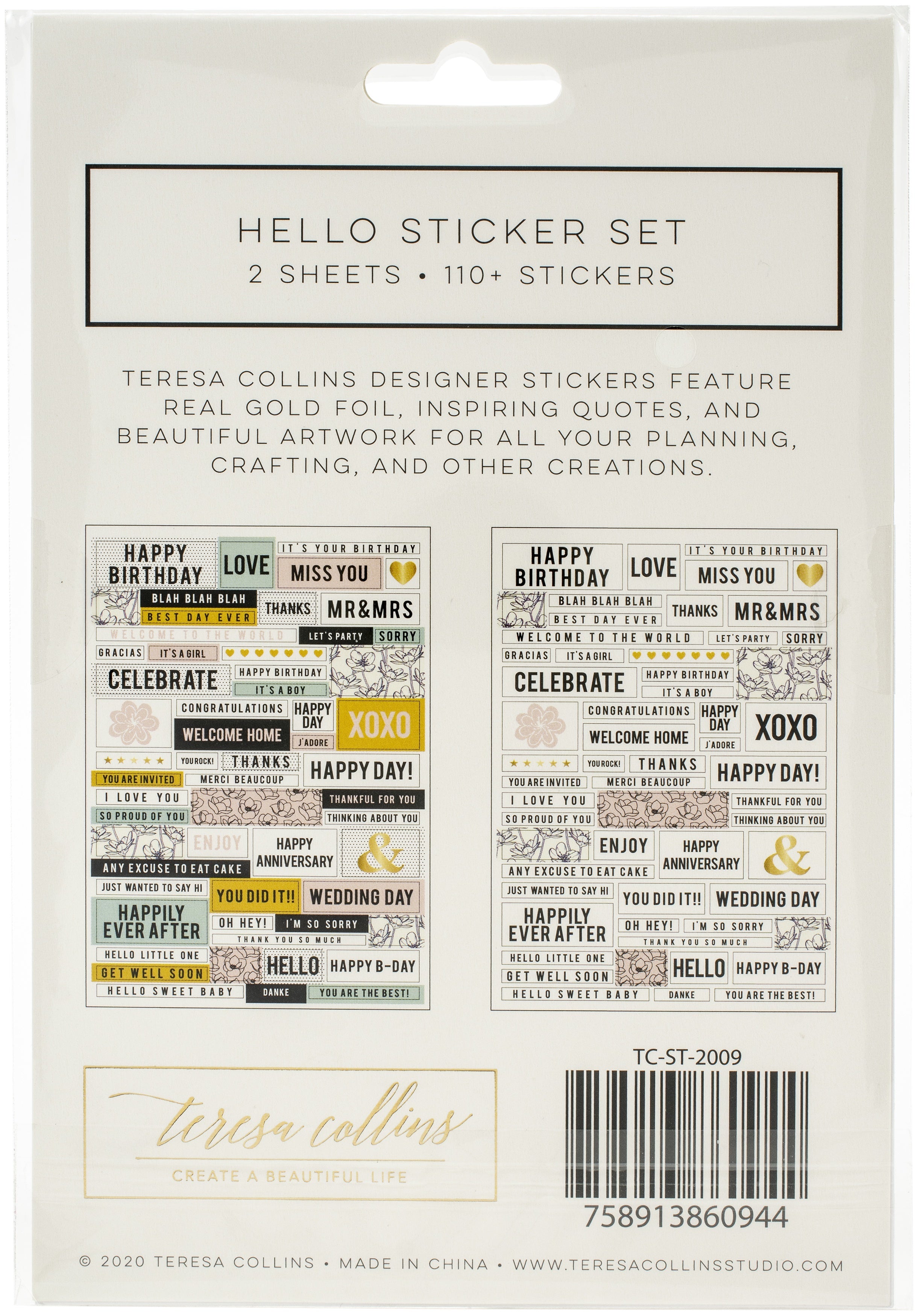 Teresa Collins Designer Stickers 2/Sheets - Hello
