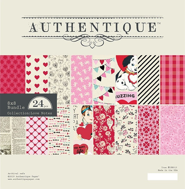 Authentique Paper Authentique Double-Sided Cardstock Pad 8"X8" 24/Pkg - Love Notes