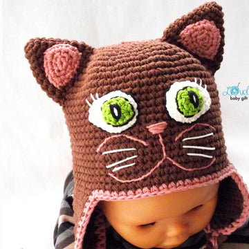 Kitty, Cat Earflap Hat Crochet Pattern