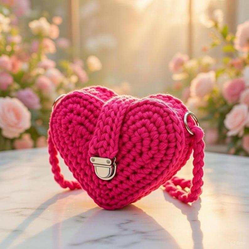 Crochet Heart Bag Pattern PDF + Video Tutorial – Shoulder Handbag