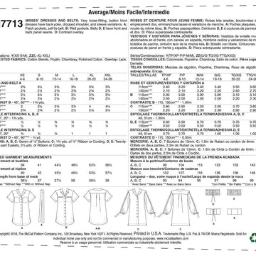 McCall's Misses' Dresses and Belts M7713 - Sewing Pattern