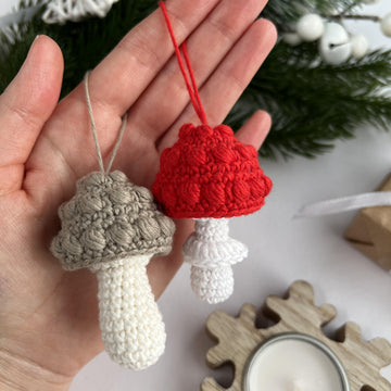 Mushroom no sew crochet pattern Christmas ornament Amigurumi keyring crochet Car mirror hanger Bag charm keychain