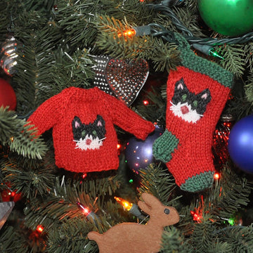 Cat Stocking & Sweater Ornaments