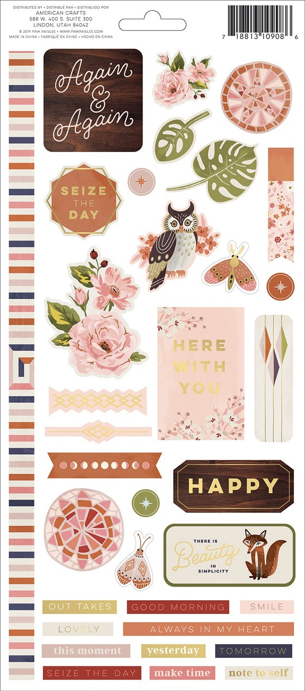 American Crafts Again & Again Cardstock Stickers 5.5"X12" 64/Pkg - Accents & Phrases W/Gold Foil Accents
