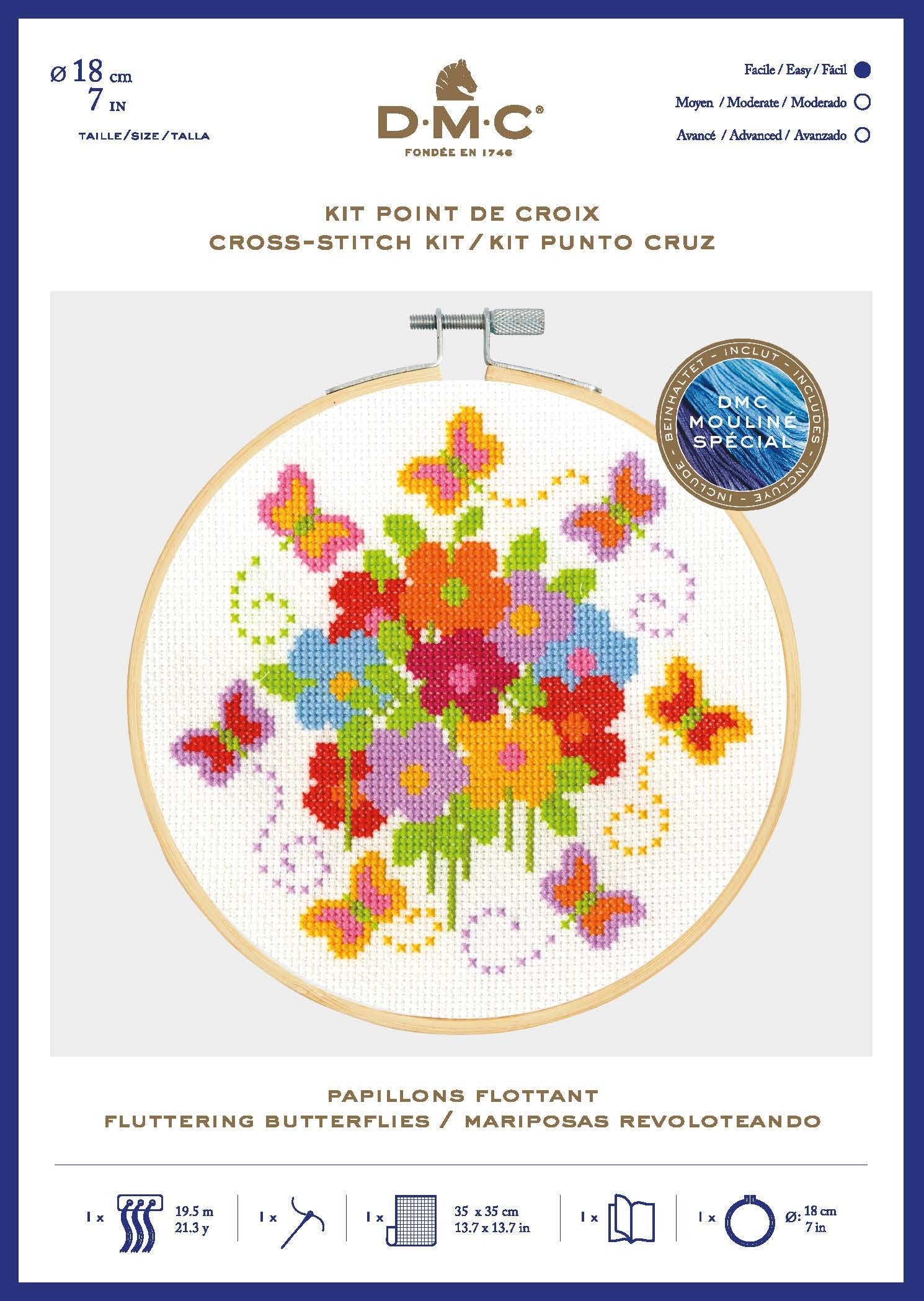 DMC Fluttering Butterflies Cross Stitch Kit (with 7in hoop) - 7in