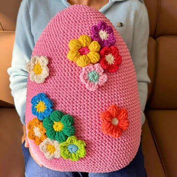Egg Pillow with 3D Flowers