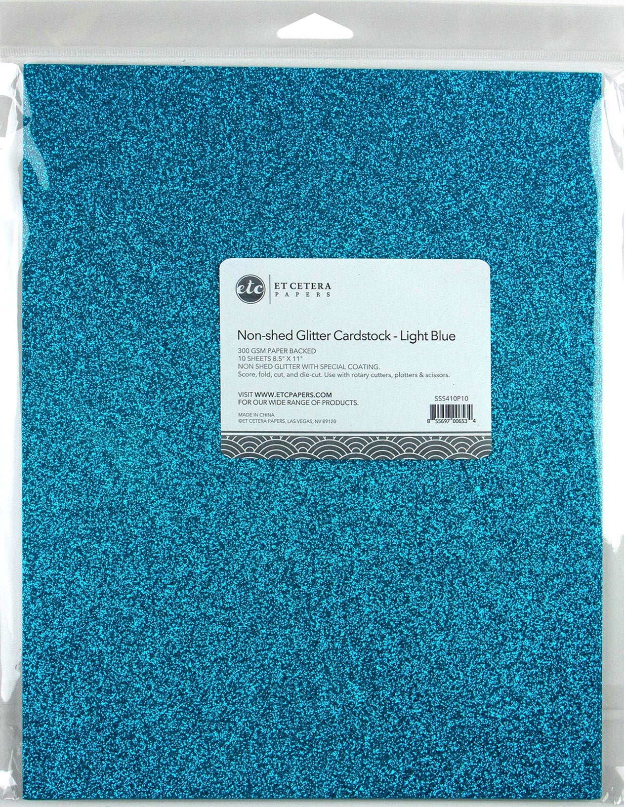 Arc Crafts ETC Papers Non-Shed Glitter Cardstock 8.5"X11" 10/Pkg - Light Blue