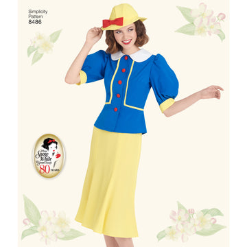 Simplicity 8486 Women's 1930's Snow White Dress and Hat - Sewing Pattern