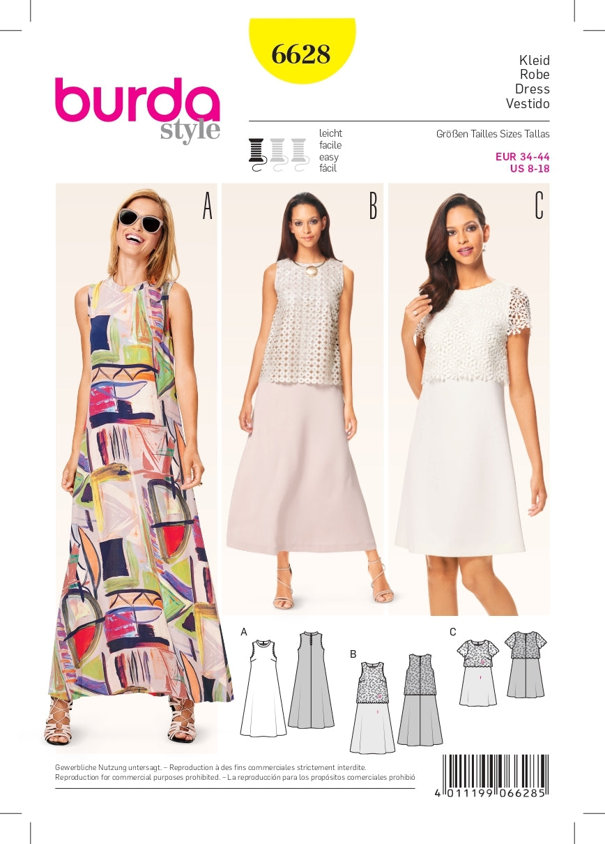 Burda Women's Dress Sewing Pattern B6628 - Paper Pattern, Size 8-18