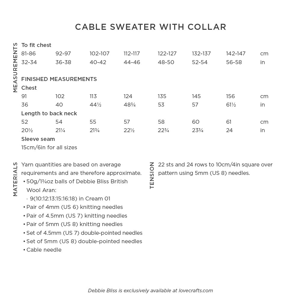 Cable Sweater with Collar -  Top Knitting Pattern for Women in Debbie Bliss British Wool Aran by Debbie Bliss