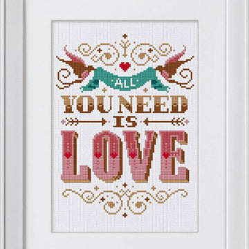 Stitchrovia All You Need Is Love Cross Stitch Kit - 16cm x 21cm