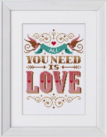 Stitchrovia All You Need Is Love Cross Stitch Kit - 16cm x 21cm