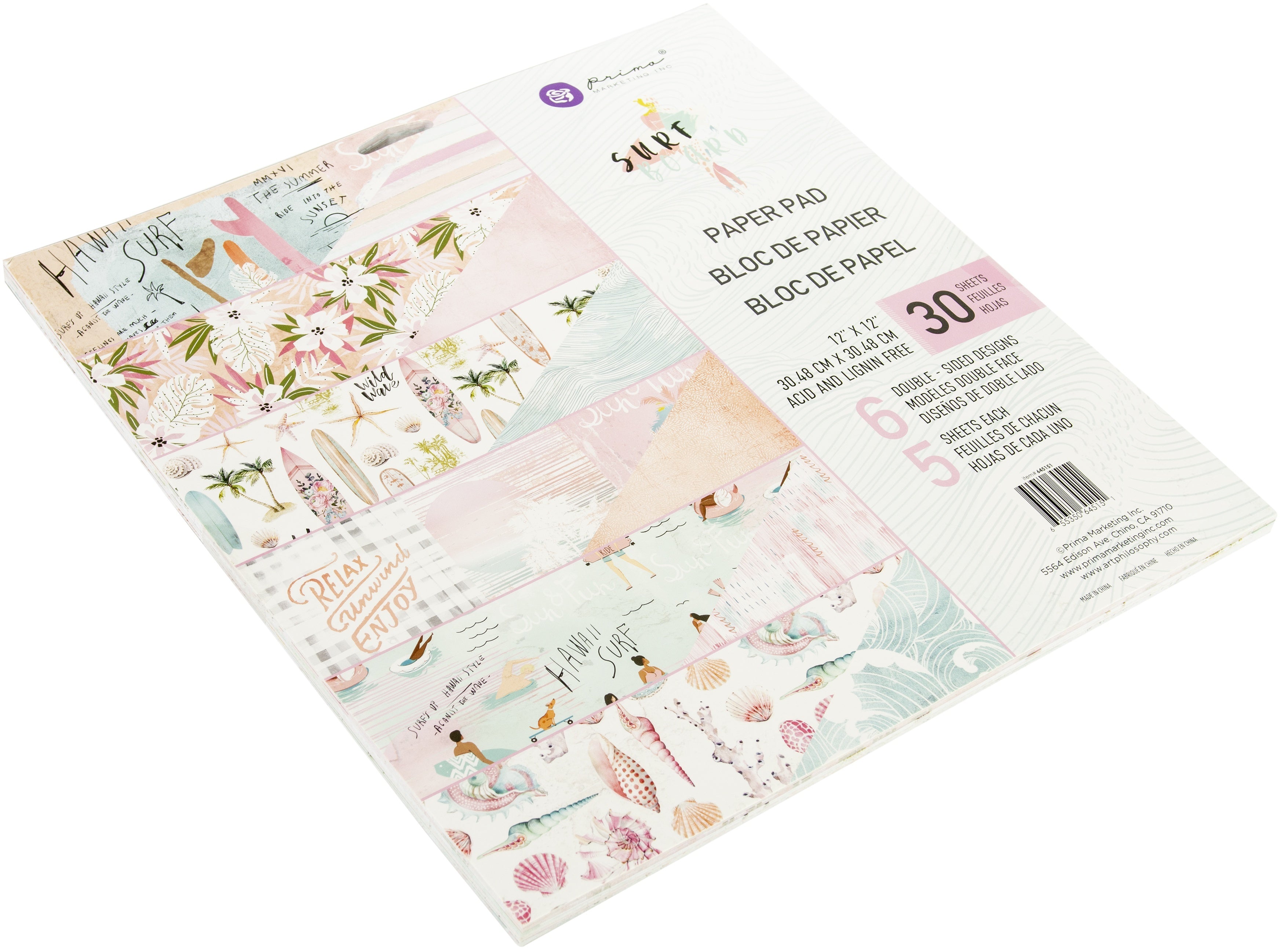 Prima Marketing Double-Sided Paper Pad 12"X12" 30/Pkg - Surfboard