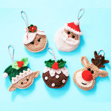 Christmas Tree Ornament Crochet Pattern - Santa, Mrs Claus, Reindeer, Elf & Pudding Holiday Decoration