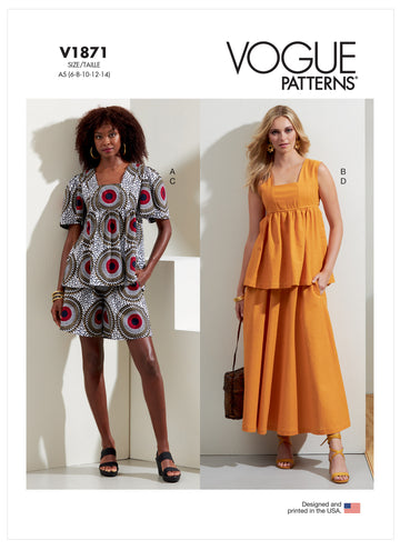 Vogue Misses' Tops, Shorts and Skirt V1871 - Sewing Pattern