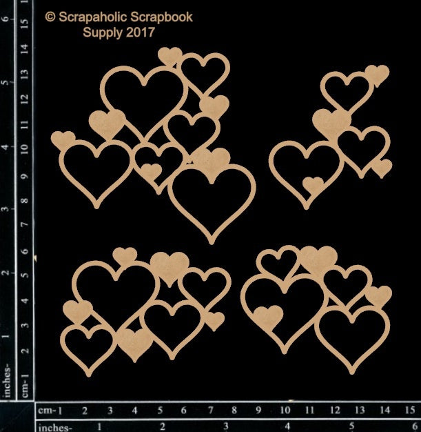 Scrapaholics Laser Cut Chipboard 1.8mm Thick - Heart Clusters, 4/Pkg, 2-3"