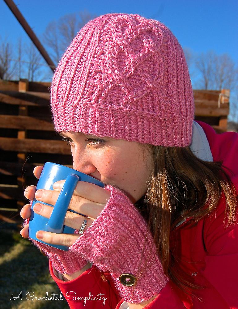 "Knit-Look" Cabled Hearts Beanie
