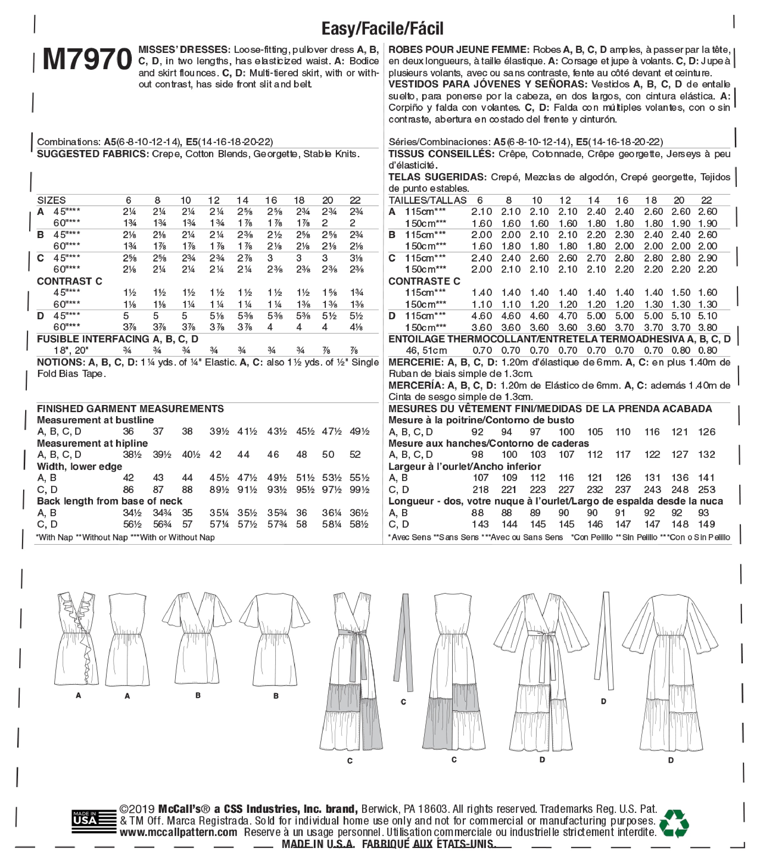 McCall's Misses' Dresses M7970 - Sewing Pattern