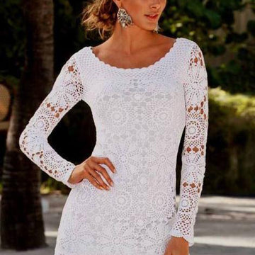 Floral long-sleeve mini medallion dress.