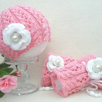 Knitted Baby Set with Crochet Flowers by Elena Mitchell Booties and Hat