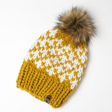 Fair Isle Hat Diamonds Women Chunky Toque Winter Pompom