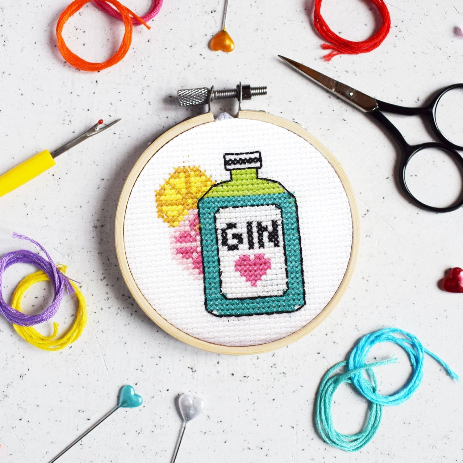 The Make Arcade Mini Cross Stitch - Gin Time - 3in