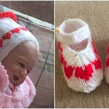 Queen of Hearts Shoes and Bonnet Prem Baby and 0-3mths