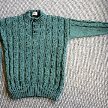 Ribbed Sweater with Button Neck