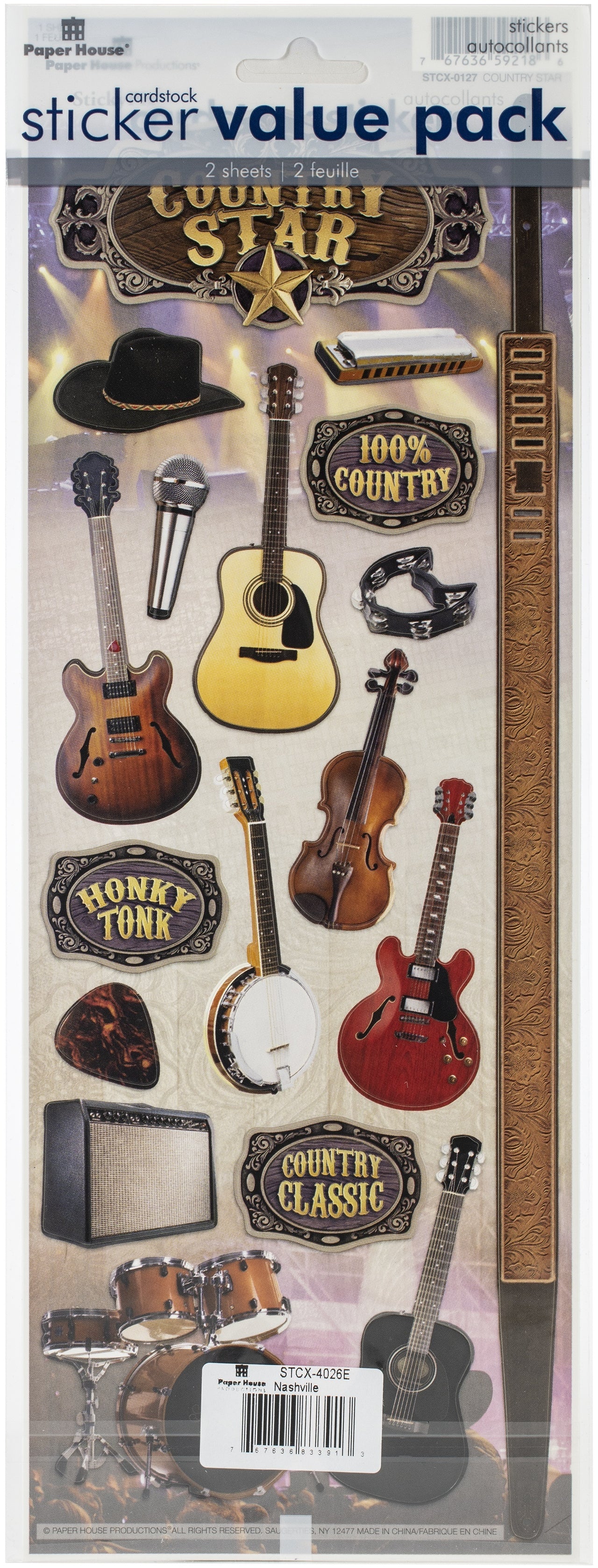Paper House Cardstock Sticker 2/Pkg - Country Star & Nashville