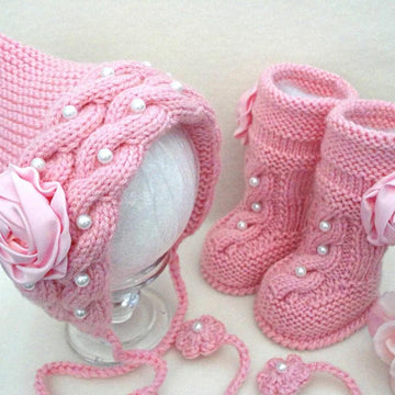 Knitting PATTERN Baby Set Hat and Shoes Baby Girl Newborn