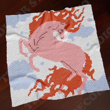 Horse Fire Blanket Fantasy Unicorn Throw C2C CROCHET PATTERN Bronco Afghan