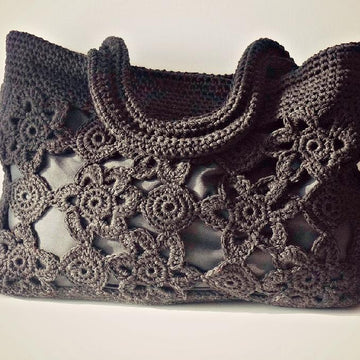 Black Crochet Handle Tote Bag